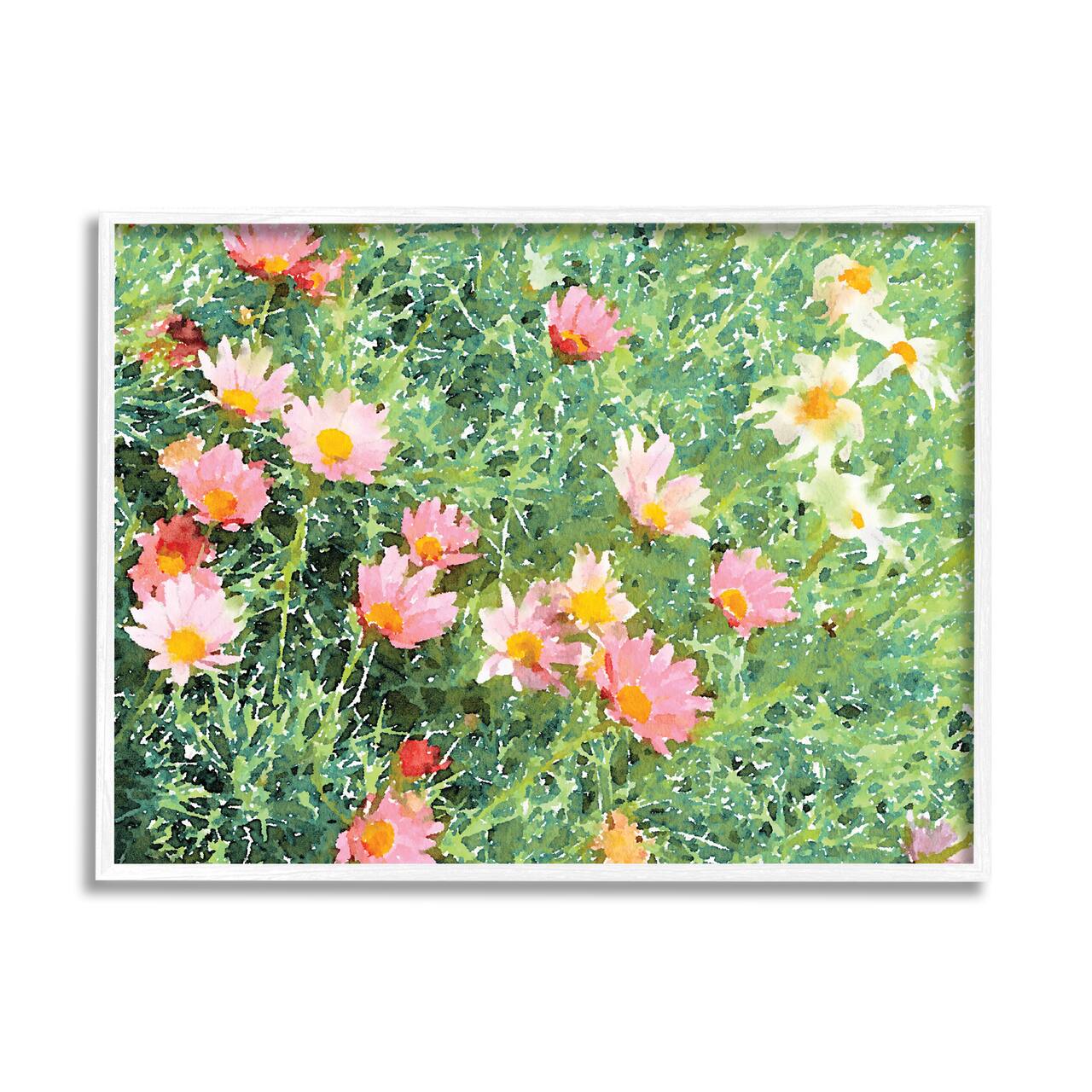 Stupell Industries Impressionistic Pink Carnations In Green Field in White Frame Wall Art